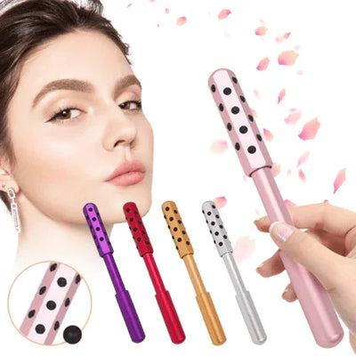 Anti Wrinkle Facial Massager Skin Care Product Facial Roller in various colors with model showcasing its use.